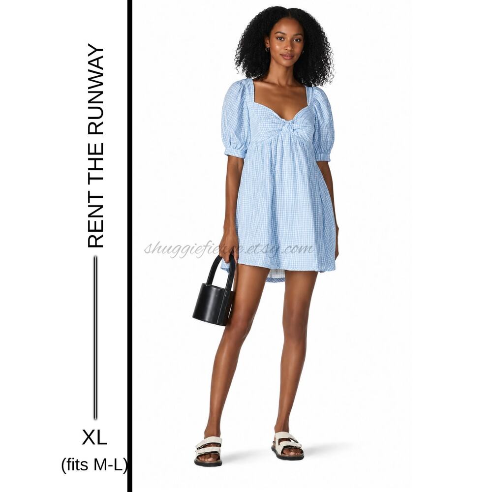 MSRP: $275 | ✨Blue Gingham Babydoll Dress – Tagged XL | Fits M/L | 100% Cotton ✨
